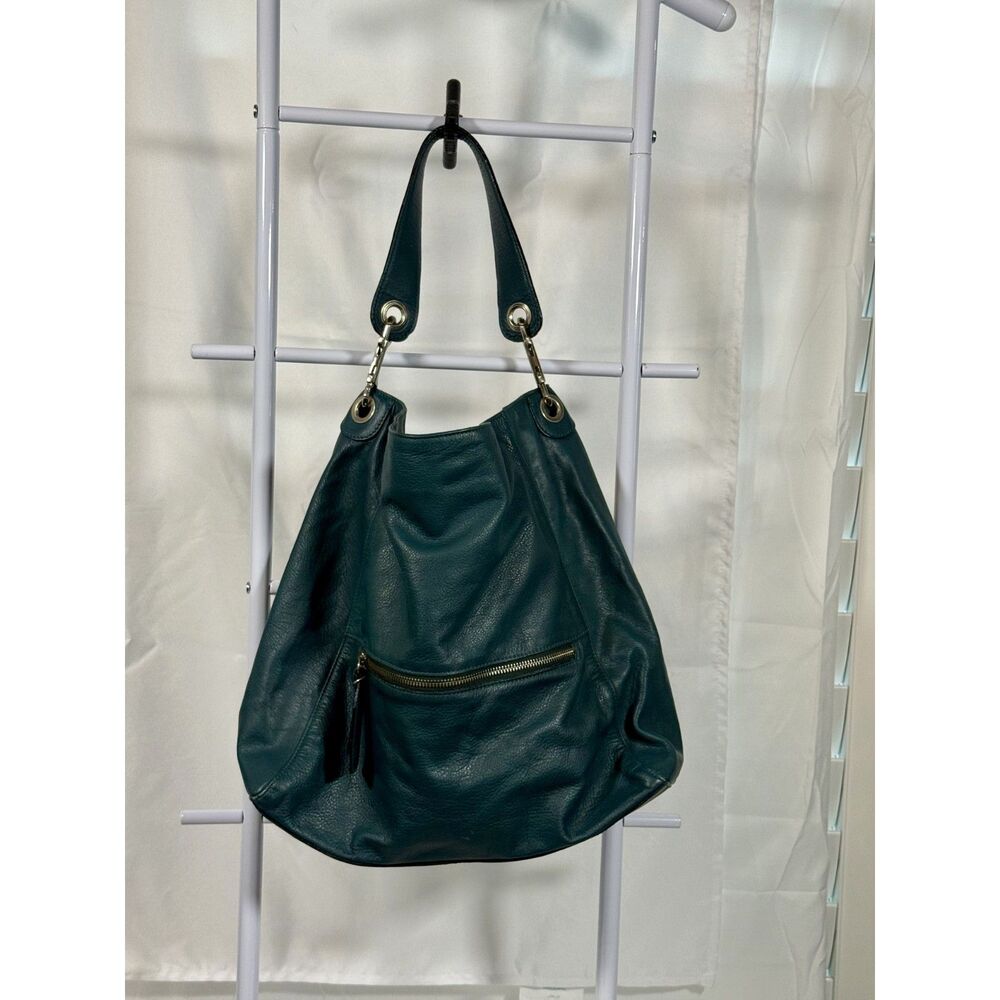 Garnet Hill Peacock Leather Hobo Bag • Large Slouchy Shoulder Purse